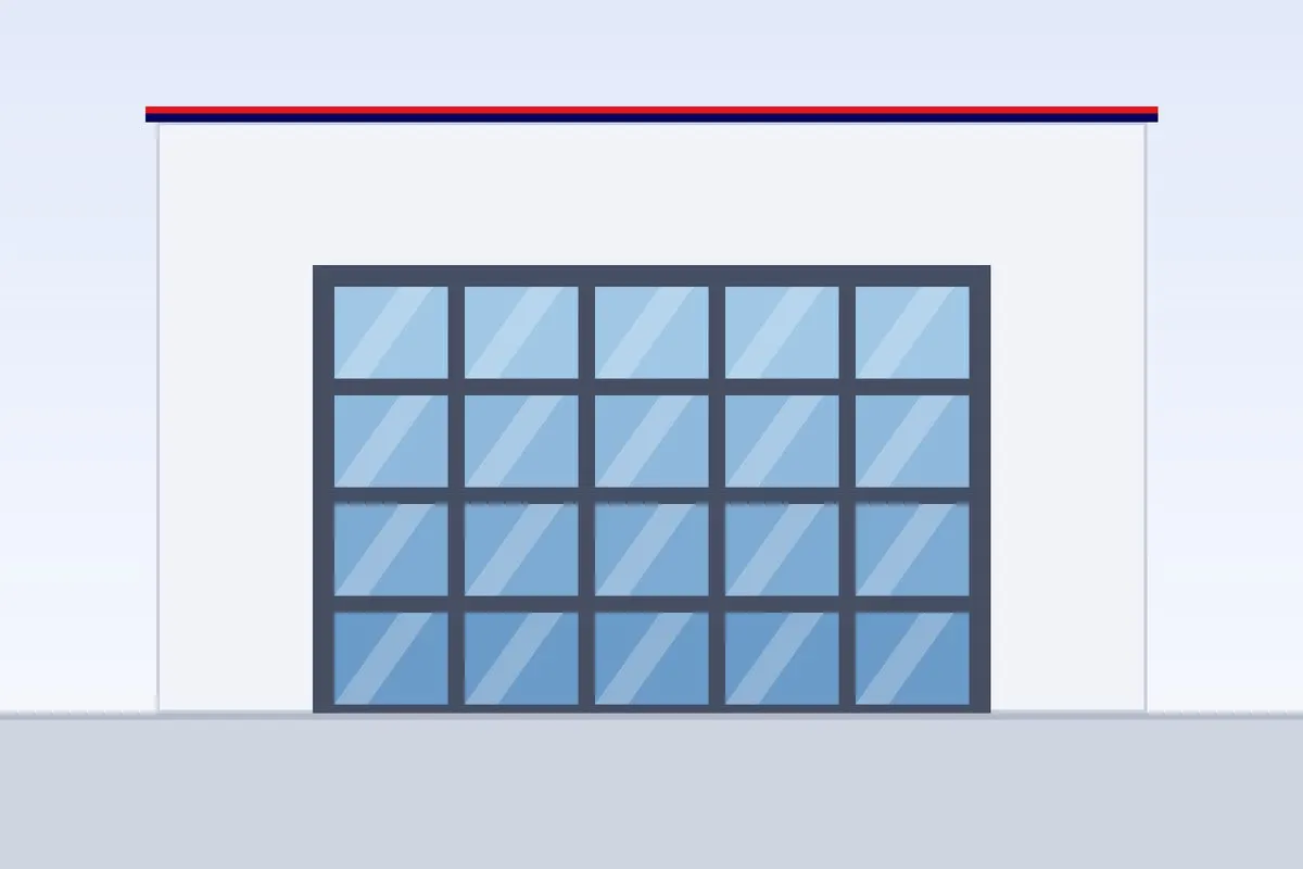 Glazed panoramic garage door on a modern villa facade