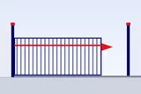 Motorised sliding gate closed across a villa driveway entrance