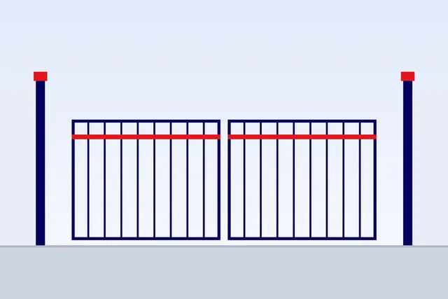 Double leaf automatic swing gate half open at a villa entrance