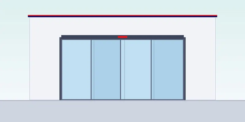 Automatic sliding glass door at a shop entrance